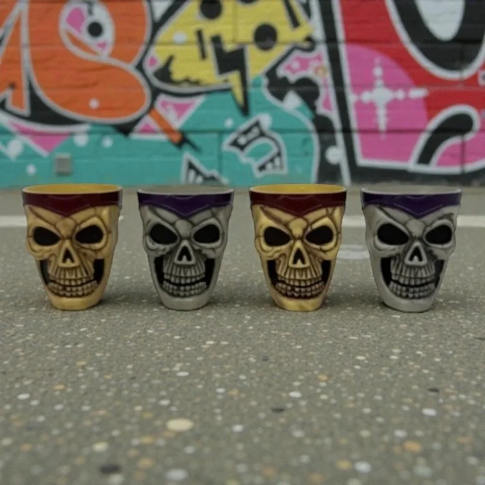 Vintage Easter Unlimited Skull Halloween Shot Glasses Set Of 4 (2.25